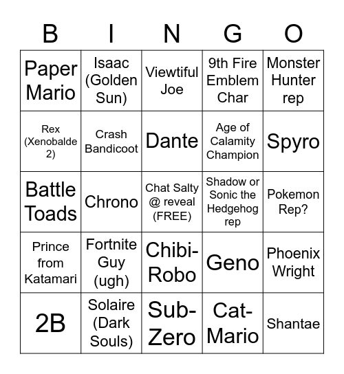 Salty Smash Reveal Bingo Card