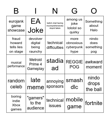 the game awards 2020 Bingo Card