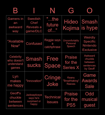 The Game Awards Bingo Card Bingo Card