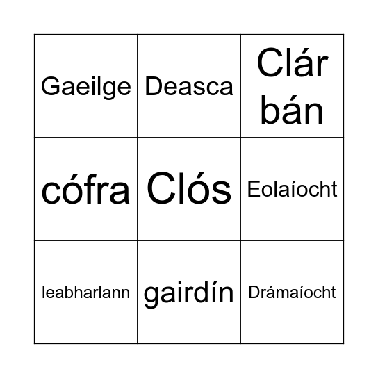 Ar Scoil Bingo Card