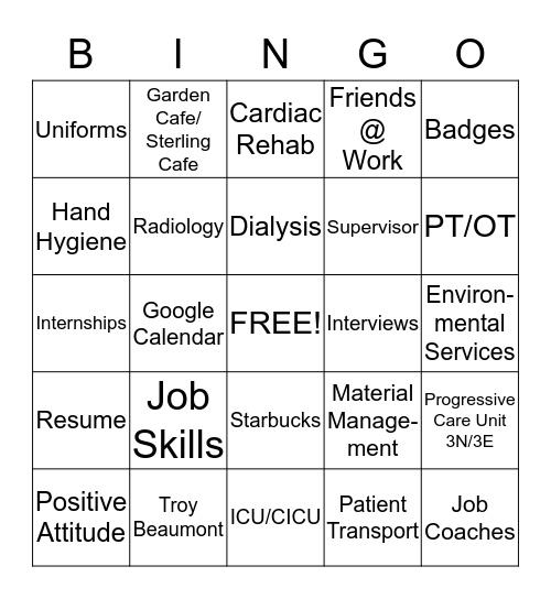 Project SEARCH Bingo Card