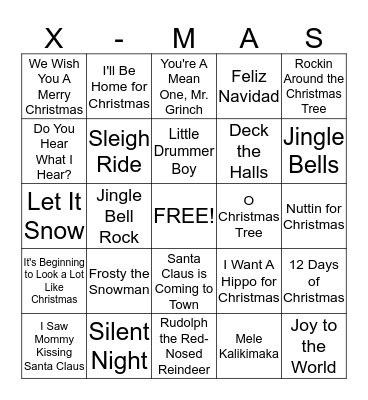 CHRISTMAS SONG BINGO Card