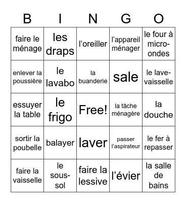 11.0 - Tâches Ménagères Bingo Card