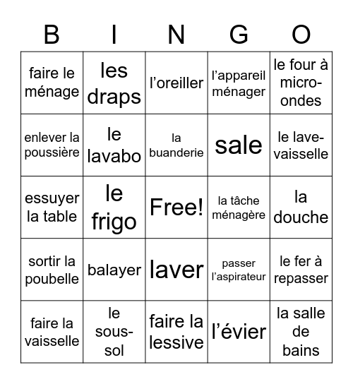 11.0 - Tâches Ménagères Bingo Card