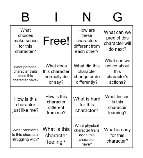 Understanding Characters Bingo Card