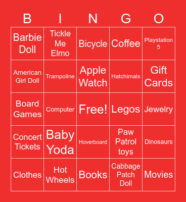 Winter Wishlist Bingo Card