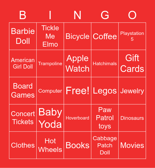 Winter Wishlist Bingo Card