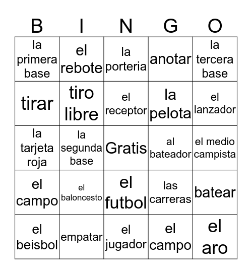 Los Deportes Bingo Card