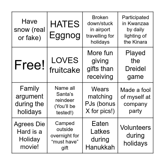 Human Experience Holiday "Bingo" Bingo Card