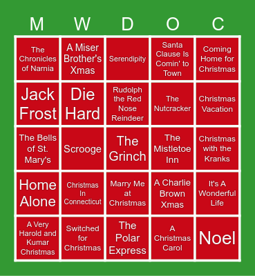 Holiday Films - MWDOC Holiday Staff Party Bingo Card