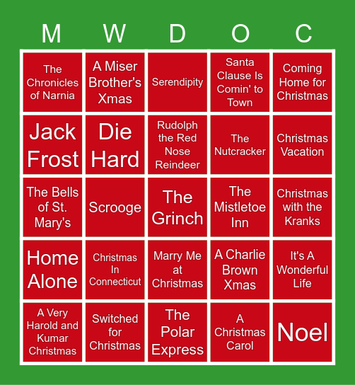 Holiday Films - MWDOC Holiday Staff Party Bingo Card