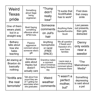 Shitty Family Christmas Bingo Card