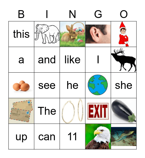 Sight Words and E words Bingo Card