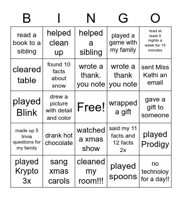 Holiday Bingo -complete as many as you can! Bingo Card