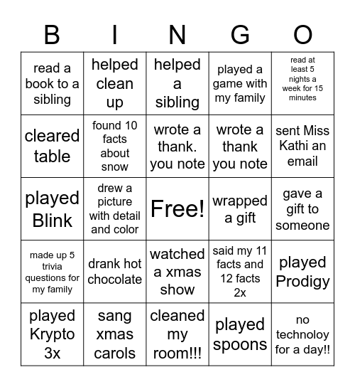 Holiday Bingo -complete as many as you can! Bingo Card