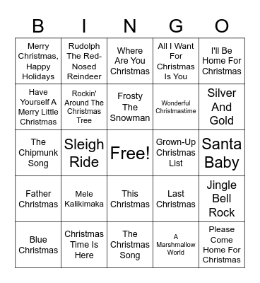 Christmas Music Bingo Card