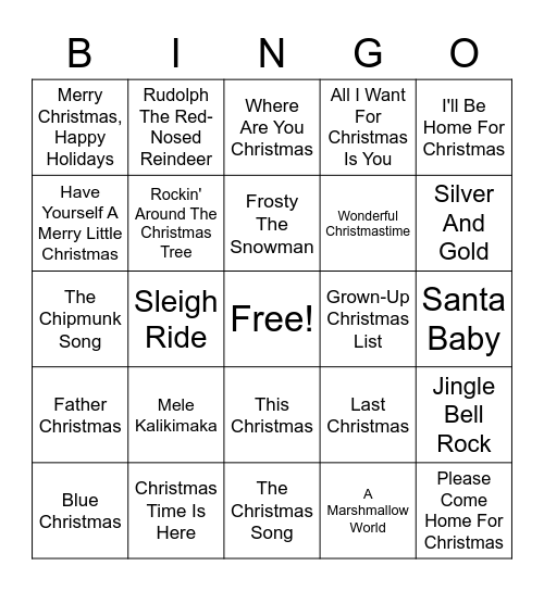 Christmas Music Bingo Card