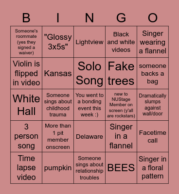 Fugitive Songs Bingo Card