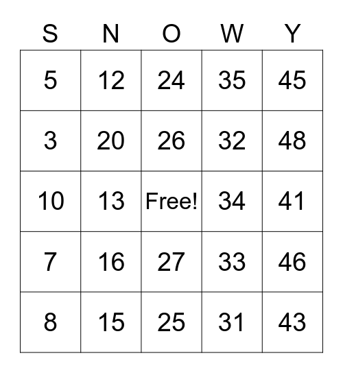 Winter BINGO Card