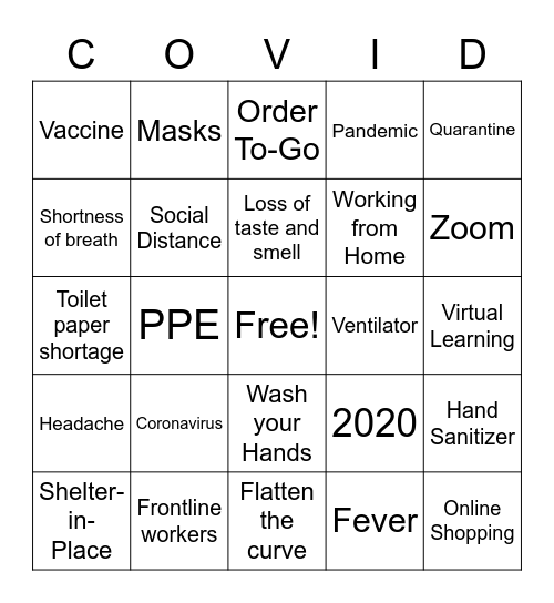 Coronavirus Bingo Card