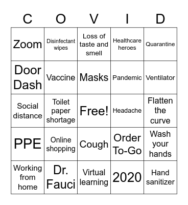 Coronavirus Bingo Card