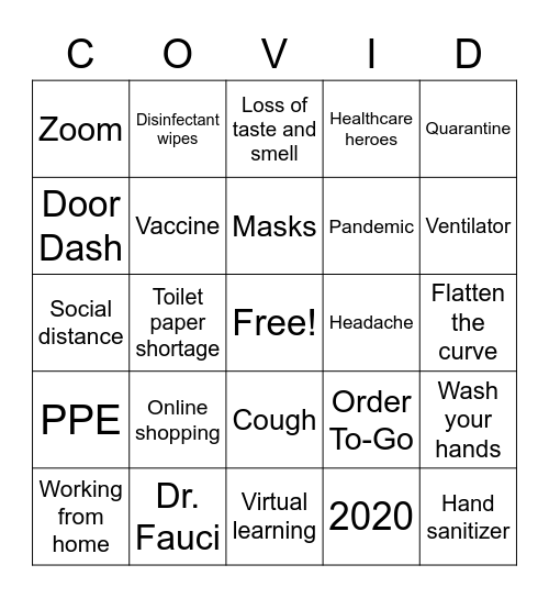 Coronavirus Bingo Card