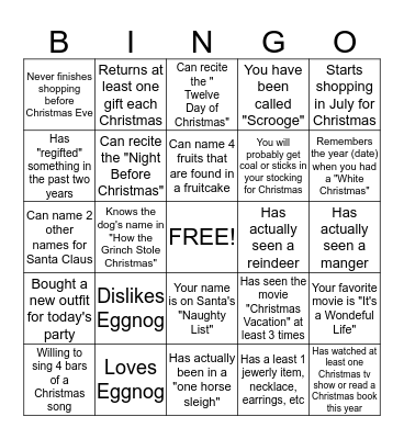 HAPPY HOLIDAYS! Bingo Card