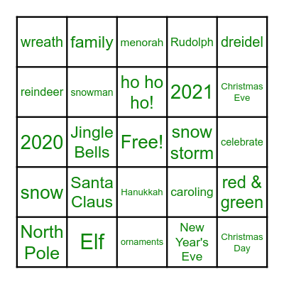 Bach's Winter Break BINGO Card