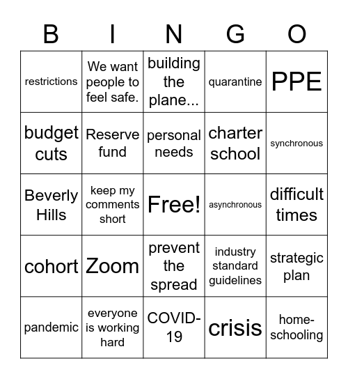 School Board Bingo - COVID Edition Bingo Card