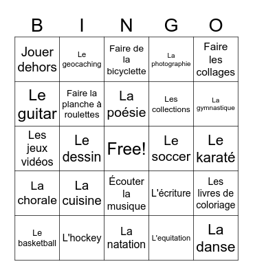 Les passe-temps Bingo Card