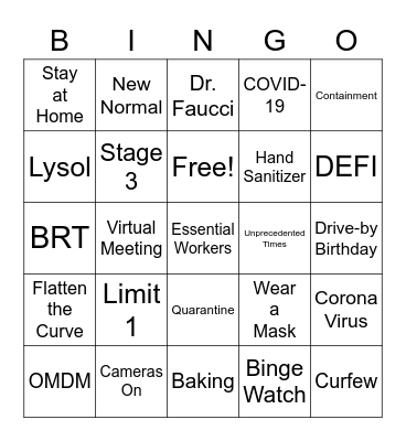 COVID-19 BINGO Card