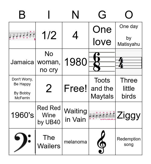 Reggae/ music theory Bingo Card