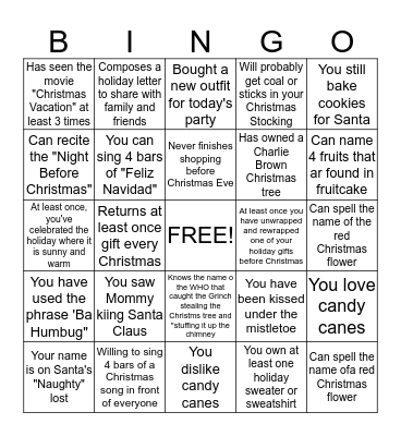 HAPPY HOLIDAYS Bingo Card