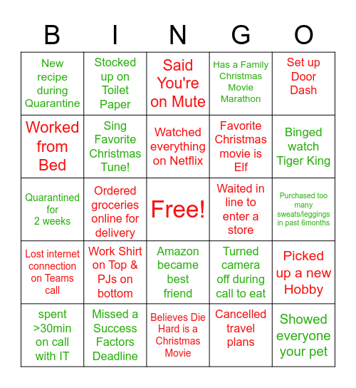 🎄 2020 Virtual Holiday 🎄 Bingo Card