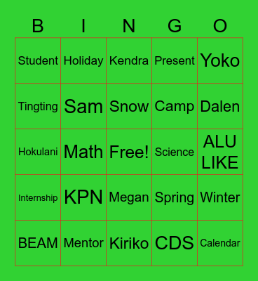 BEAM KPN Holiday Bingo Card