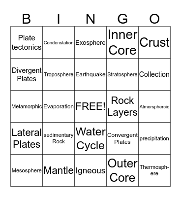 Earth Science Bingo Card