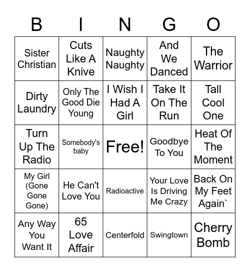 80's Tavern Bingo Card