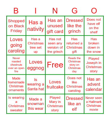 Christmas Ice Breaker Bingo Card