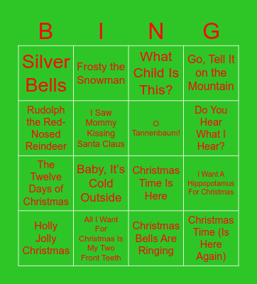 Holiday Tunes Bingo Card