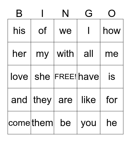 Red Word Bingo Card