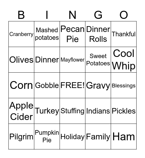 THANKSGIVING Bingo Card