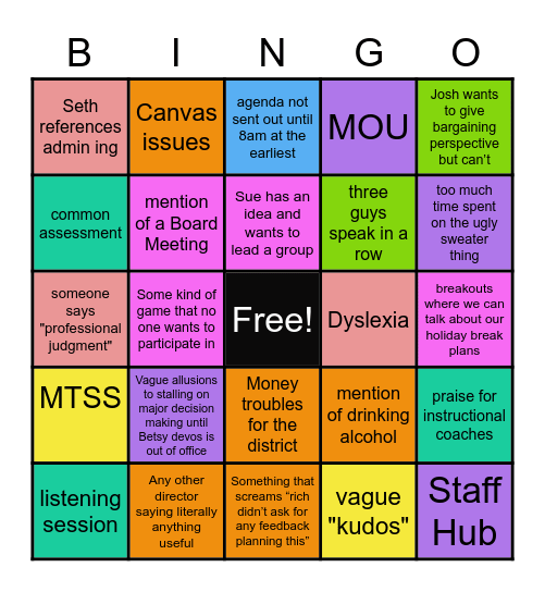 Perfection Holiday Fun Bingo Card