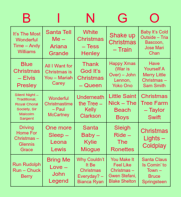 AKT Christmas Music Bingo Card
