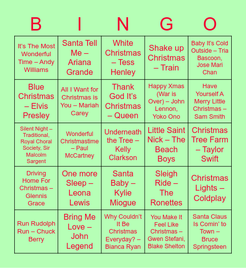 AKT Christmas Music Bingo Card