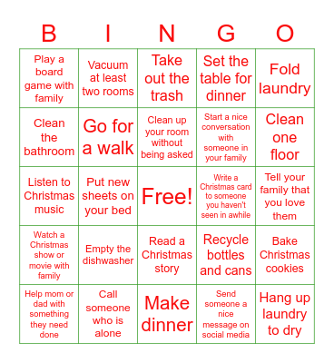 Week 51 Christmas Bingo Card