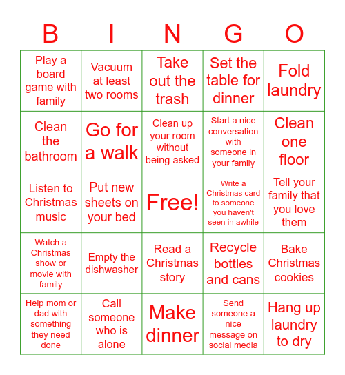 Week 51 Christmas Bingo Card