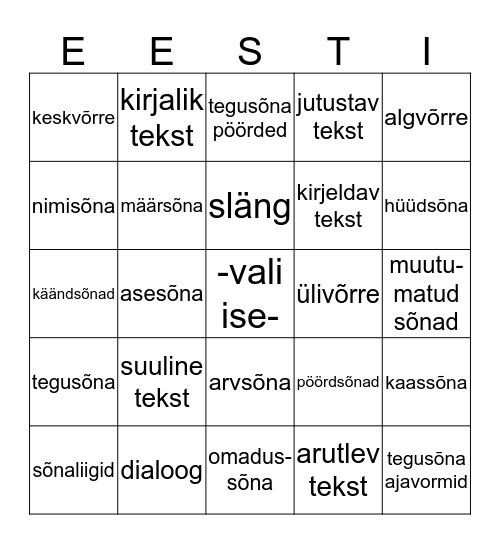 Eesti keele mõisted Bingo Card