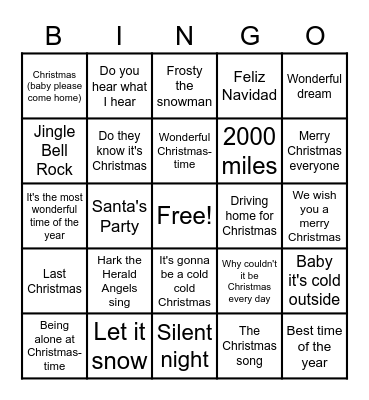 Kerstliedjes Bingo Card