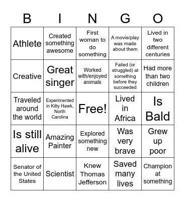 Biography Day Bingo Card
