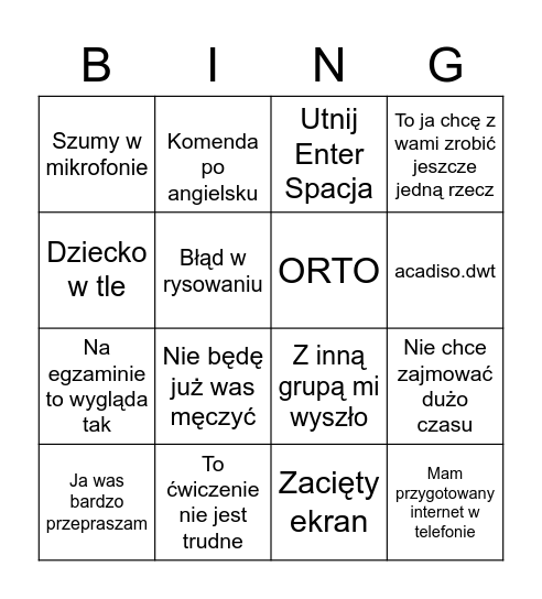 Bingo z Jolką Bingo Card